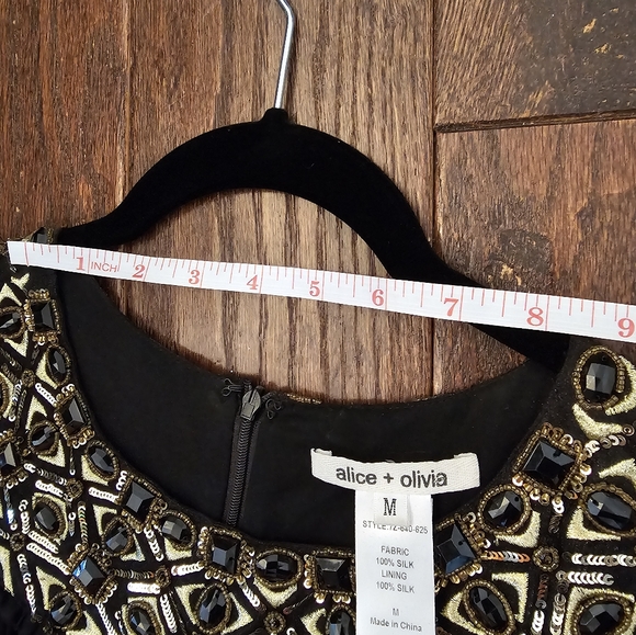NWOT Alice + Olivia Black Embellished Neck Detail Sleeveless Silk Trapeze Dress - Picture 6 of 8